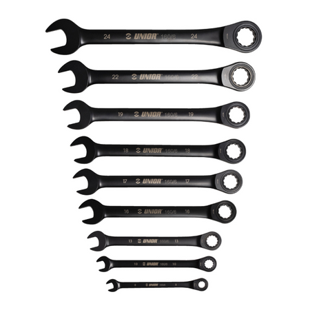 Unior Set 9 chiavi combinate a cricchetto 160/6CB 8-24 mm, nero