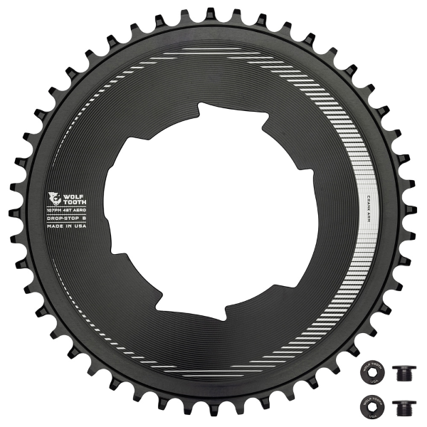 Wolftooth Aero BCD 107 46, 48, 50 denti 48 denti, nero, DROP-STOP B (compatibile Eagle e FlatTop, non compatibile SH12 e